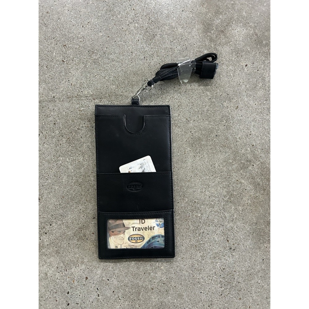 Fossil Genuine Leather Black Travel Wallet Passport Holder NWT